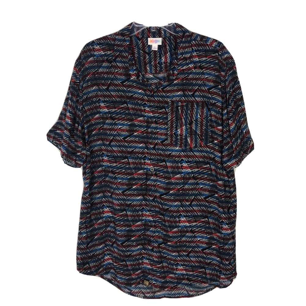 Mens LuLaRoe Short Sleeve Button Front Shirt Size Large Lu La Roe Michael Rayon